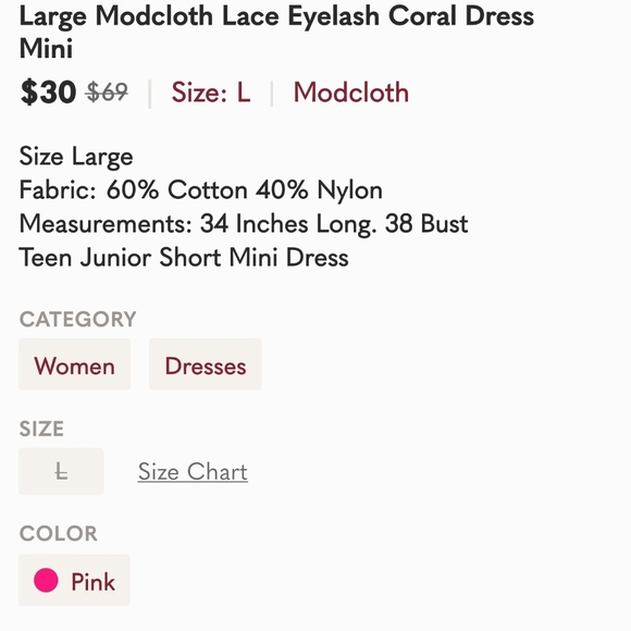 BNWOT Modcloth lace eyelash Coral colored  Dress. - Picture 6 of 6